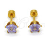 Arete Dormilona 02.271.0006.9 Acero Inoxidable, Diseño de Estrella, con Lavender Zirconia Cubica, Pulido, Tono Dorado