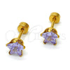 Arete Dormilona 02.271.0006.9 Acero Inoxidable, Diseño de Estrella, con Lavender Zirconia Cubica, Pulido, Tono Dorado