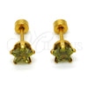 Arete Dormilona 02.271.0006.10 Acero Inoxidable, Diseño de Estrella, con Peridoto Oscuro Zirconia Cubica, Pulido, Tono Dorado