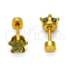 Arete Dormilona 02.271.0006.10 Acero Inoxidable, Diseño de Estrella, con Peridoto Oscuro Zirconia Cubica, Pulido, Tono Dorado
