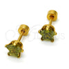 Arete Dormilona 02.271.0006.10 Acero Inoxidable, Diseño de Estrella, con Peridoto Oscuro Zirconia Cubica, Pulido, Tono Dorado