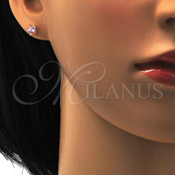 Arete Dormilona 02.271.0006.11 Acero Inoxidable, Diseño de Estrella, con Rosado Zirconia Cubica, Pulido, Tono Dorado