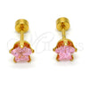 Arete Dormilona 02.271.0006.11 Acero Inoxidable, Diseño de Estrella, con Rosado Zirconia Cubica, Pulido, Tono Dorado