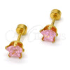 Arete Dormilona 02.271.0006.11 Acero Inoxidable, Diseño de Estrella, con Rosado Zirconia Cubica, Pulido, Tono Dorado