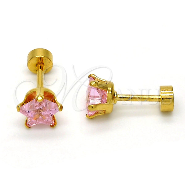 Arete Dormilona 02.271.0006.11 Acero Inoxidable, Diseño de Estrella, con Rosado Zirconia Cubica, Pulido, Tono Dorado