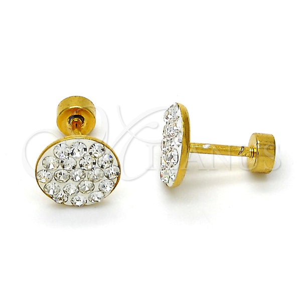 Arete Dormilona 02.271.0007 Acero Inoxidable, con Blanca Cristal, Pulido, Tono Dorado