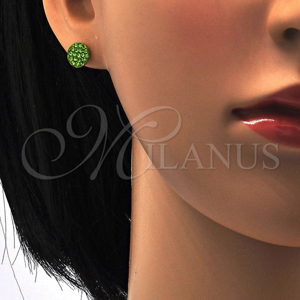 Arete Dormilona 02.271.0007.11 Acero Inoxidable, con Verde Claro Cristal, Pulido, Tono Dorado