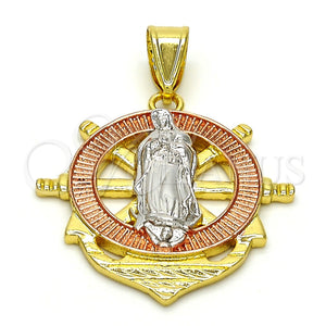 Dije Religioso 05.253.0002 Oro Laminado, Diseño de Guadalupe y Ancla, Pulido, Tres Tonos
