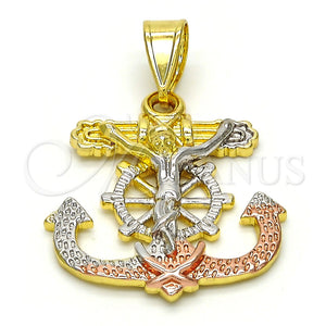 Dije Religioso 05.253.0003 Oro Laminado, Diseño de Crucifijo y Ancla, Pulido, Tres Tonos