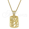Dije Religioso 05.253.0006 Oro Laminado, Diseño de Búho y Niñito Pequeño, con Blanca Zirconia Cubica, Pulido, Tono Dorado