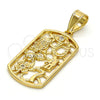 Dije Religioso 05.253.0006 Oro Laminado, Diseño de Búho y Niñito Pequeño, con Blanca Zirconia Cubica, Pulido, Tono Dorado