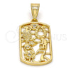 Dije Religioso 05.253.0006 Oro Laminado, Diseño de Búho y Niñito Pequeño, con Blanca Zirconia Cubica, Pulido, Tono Dorado