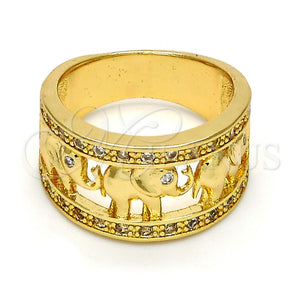 Anillo Multi Piedra 01.253.0010.07 Oro Laminado, Diseño de Elefante, con Blanca Zirconia Cubica, Pulido, Tono Dorado (Size 7)