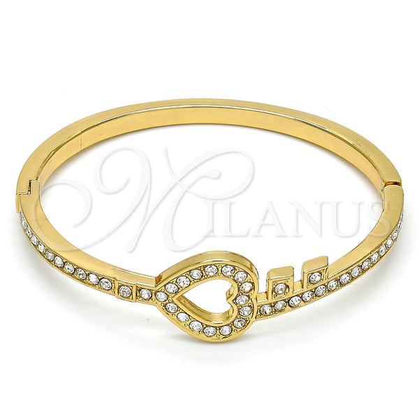 Aro Individual 07.252.0022.04.GT Tono Dorado, Diseño de Corazón y Llave, con Blanca Cristal, Pulido, Tono Dorado (04 MM Thickness, One size fits all)