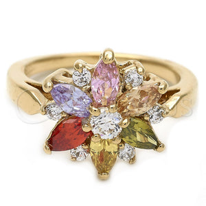 Anillo Multi Piedra 5.172.001.09 Oro Laminado, Diseño de Flor, con Multicolor Zirconia Cubica, Pulido, Tono Dorado (Size 9)