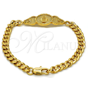 Pulsera con Placa 03.102.0026.08 Oro Laminado, Diseño de Corazón, Pulido, Tono Dorado (06 MM Thickness, 8 Inches Length)