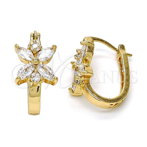 Argolla Pequeña 02.210.0034.15 Oro Laminado, Diseño de Flor, con Blanca Zirconia Cubica, Pulido, Tono Dorado