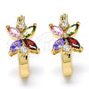 Argolla Pequeña 02.210.0034.1.15 Oro Laminado, Diseño de Flor, con Multicolor Zirconia Cubica, Pulido, Tono Dorado