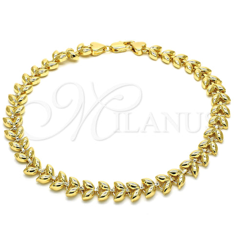 Tobillera Elegante 03.210.0027.10 Oro Laminado, Diseño de Oja, Pulido, Tono Dorado (08 MM Thickness, 10 Inches Length)