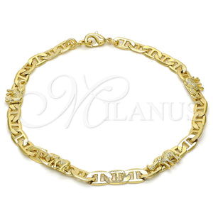 Tobillera Elegante 03.213.0008.10 Oro Laminado, Diseño de Elefante y Mariner, Pulido, Tono Dorado (100 Gauge, 06 MM Thickness, 10 Inches Length)