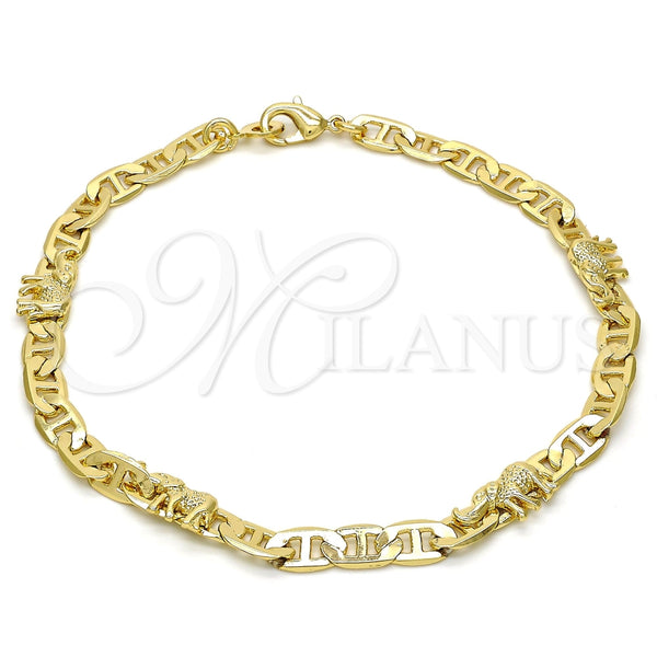 Tobillera Elegante 03.213.0008.10 Oro Laminado, Diseño de Elefante y Mariner, Pulido, Tono Dorado (100 Gauge, 06 MM Thickness, 10 Inches Length)