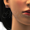 Arete Dormilona 02.210.0040.2 Oro Laminado, Diseño de Flor, con Granate and Blanca Zirconia Cubica, Pulido, Tono Dorado