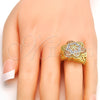 Anillo Multi Piedra 01.26.0002.07 Oro Laminado, Diseño de Flor, con Blanca Micro Pave, Pulido, Tres Tonos (Size 7)