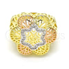 Anillo Multi Piedra 01.26.0002.07 Oro Laminado, Diseño de Flor, con Blanca Micro Pave, Pulido, Tres Tonos (Size 7)