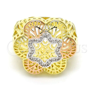 Anillo Multi Piedra 01.26.0002.09 Oro Laminado, Diseño de Flor, con Blanca Micro Pave, Pulido, Tres Tonos (Size 9)
