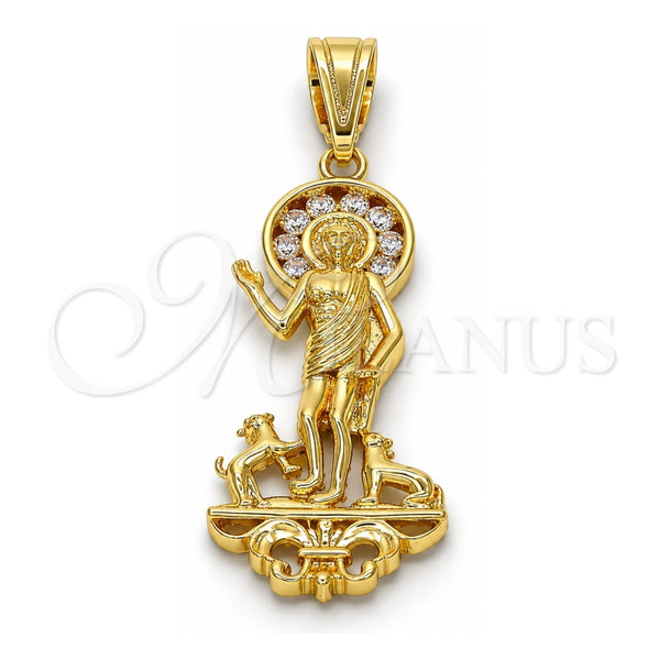 Dije Religioso 05.120.0059 Oro Laminado, Diseño de San Lazaro, con Zirconia Cubica Blanca, Pulido, Tono Dorado
