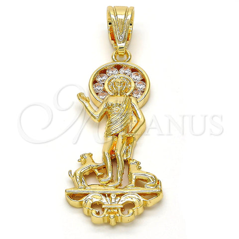 Dije Religioso 05.120.0059 Oro Laminado, Diseño de San Lazaro, con Blanca Zirconia Cubica, Pulido, Tono Dorado