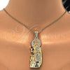 Dije Religioso 05.120.0060 Oro Laminado, Diseño de Santa Barbara, con Zirconia Cubica Granate y Blanca, Pulido, Tono Dorado