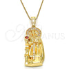 Dije Religioso 05.120.0060 Oro Laminado, Diseño de Santa Barbara, con Zirconia Cubica Granate y Blanca, Pulido, Tono Dorado