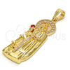 Dije Religioso 05.120.0060 Oro Laminado, Diseño de Santa Barbara, con Zirconia Cubica Granate y Blanca, Pulido, Tono Dorado