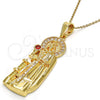 Dije Religioso 05.120.0060 Oro Laminado, Diseño de Santa Barbara, con Zirconia Cubica Granate y Blanca, Pulido, Tono Dorado