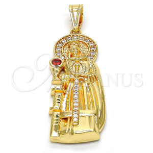 Dije Religioso 05.120.0060 Oro Laminado, Diseño de Santa Barbara, con Granate and Blanca Zirconia Cubica, Pulido, Tono Dorado