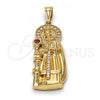 Dije Religioso 05.120.0060 Oro Laminado, Diseño de Santa Barbara, con Zirconia Cubica Granate y Blanca, Pulido, Tono Dorado
