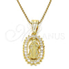 Dije Religioso 05.120.0061 Oro Laminado, Diseño de Guadalupe, con Blanca Zirconia Cubica, Pulido, Tono Dorado