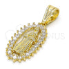 Dije Religioso 05.120.0061 Oro Laminado, Diseño de Guadalupe, con Blanca Zirconia Cubica, Pulido, Tono Dorado