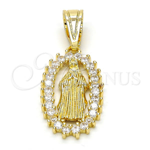 Dije Religioso 05.120.0061 Oro Laminado, Diseño de Guadalupe, con Blanca Zirconia Cubica, Pulido, Tono Dorado