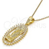 Dije Religioso 05.120.0062 Oro Laminado, Diseño de Guadalupe, con Blanca Zirconia Cubica, Pulido, Tono Dorado