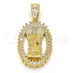 Dije Religioso 05.120.0062 Oro Laminado, Diseño de Guadalupe, con Blanca Zirconia Cubica, Pulido, Tono Dorado