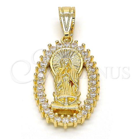 Dije Religioso 05.120.0062 Oro Laminado, Diseño de Guadalupe, con Blanca Zirconia Cubica, Pulido, Tono Dorado
