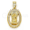 Dije Religioso 05.120.0062 Oro Laminado, Diseño de Guadalupe, con Blanca Zirconia Cubica, Pulido, Tono Dorado