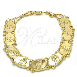 Pulsera Elegante 03.253.0014.09 Oro Laminado, Diseño de Elefante, Pulido, Tono Dorado (11 MM Thickness, 9 Inches Length)