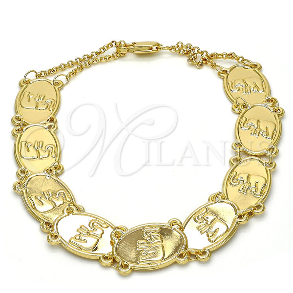Pulsera Elegante 03.253.0014.09 Oro Laminado, Diseño de Elefante, Pulido, Tono Dorado (11 MM Thickness, 9 Inches Length)