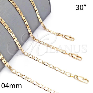 Gargantilla Basica 5.222.029.30 Oro Laminado, Diseño de Pave Mariner, Pulido, Tono Dorado (0.80 Gauge, 04 MM Thickness, 30 Inches Length)