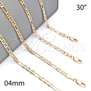 Gargantilla Basica 5.222.031.30 Oro Laminado, Diseño de Figaro, Diamantado, Tono Dorado (0.80 Gauge, 04 MM Thickness, 30 Inches Length)