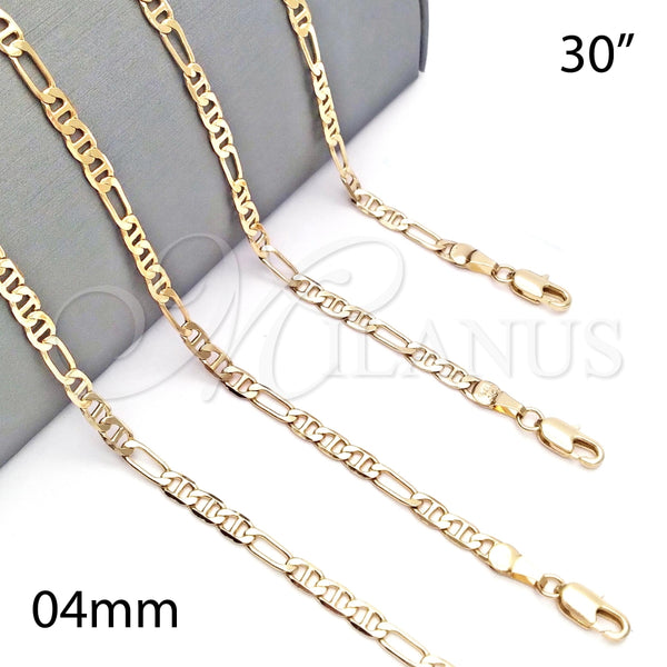 Gargantilla Basica 5.222.031.30 Oro Laminado, Diseño de Figaro, Diamantado, Tono Dorado (0.80 Gauge, 04 MM Thickness, 30 Inches Length)