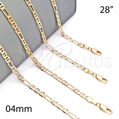 Gargantilla Basica 5.222.031.28 Oro Laminado, Diseño de Figaro, Diamantado, Tono Dorado (0.80 Gauge, 04 MM Thickness, 28 Inches Length)